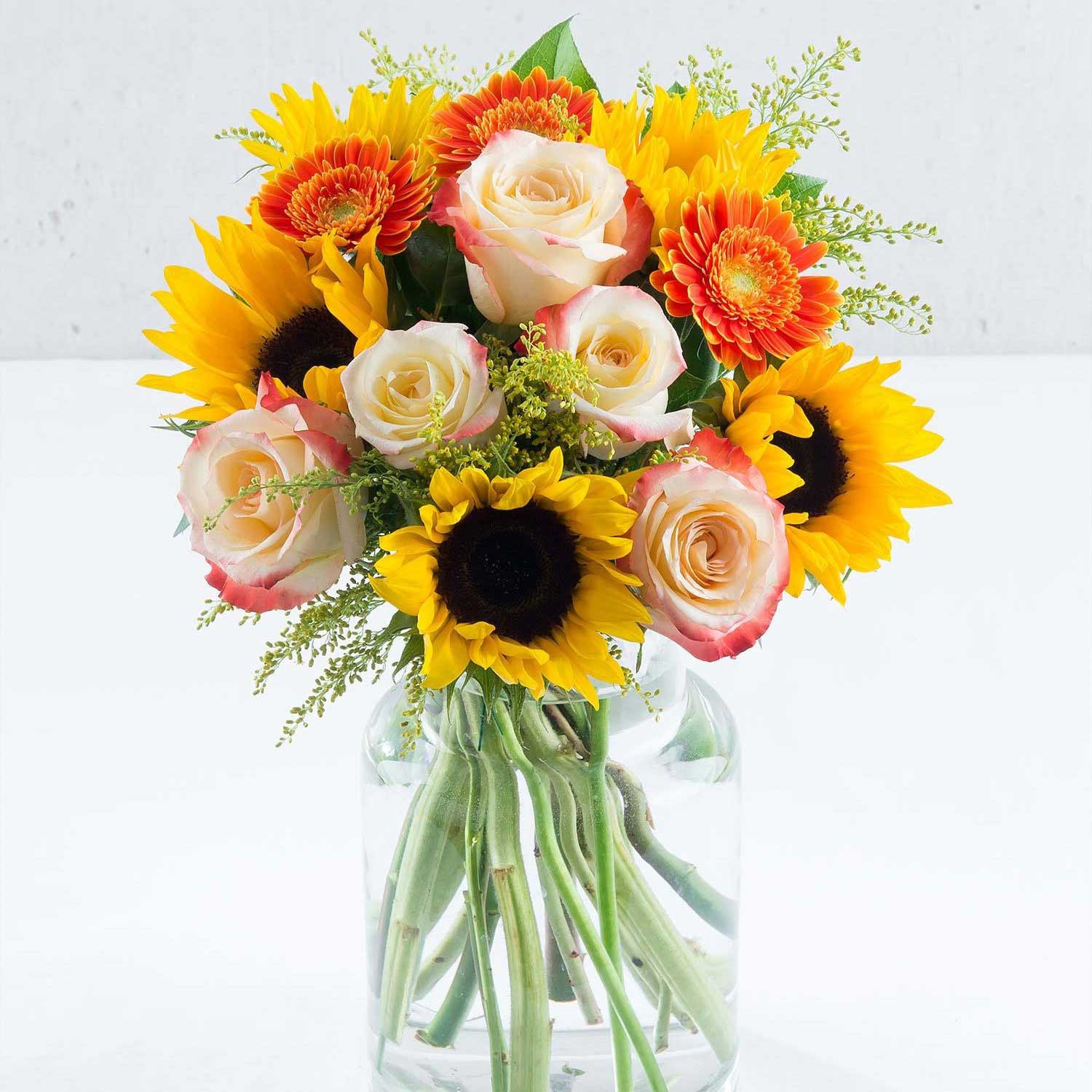 Send Dazzling Sunflower and Rose Hand-tied